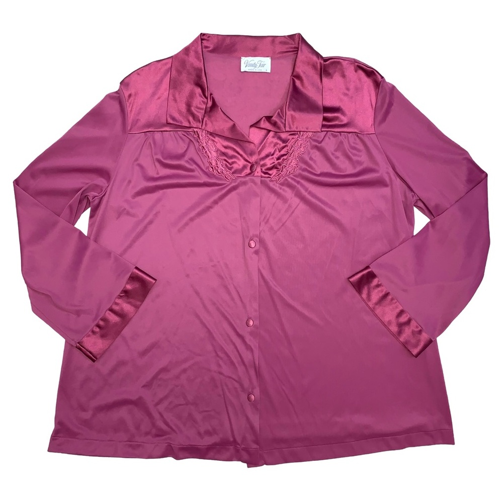 Vintage Vanity Fair Button Down Pajama Top Shirt Collared Pink Silky Lounge